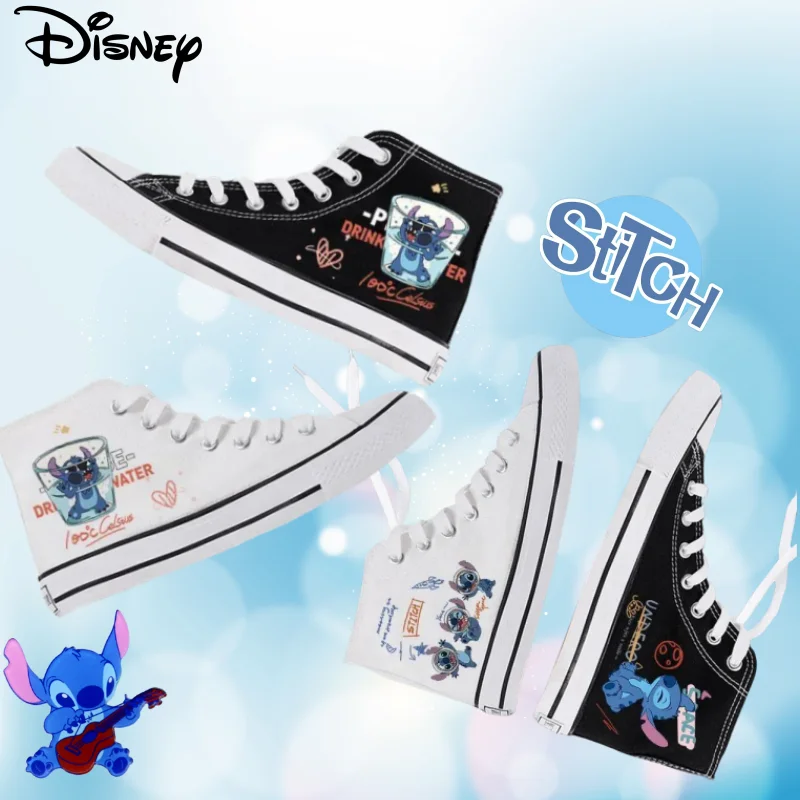 

Повседневные спортивные туфли Disney Stitch для мальчиков и девочек, милые индивидуальные креативные легкие нескользящие парусиновые туфли с высоким берцем на мягкой подошве