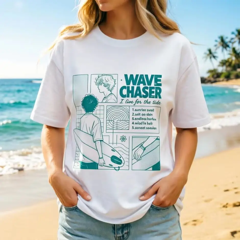 Unisex Wave Chaser Surfer Comic Panel Graphic T Shirt I Live For The Tide Quote Short Sleeve Casual Tee