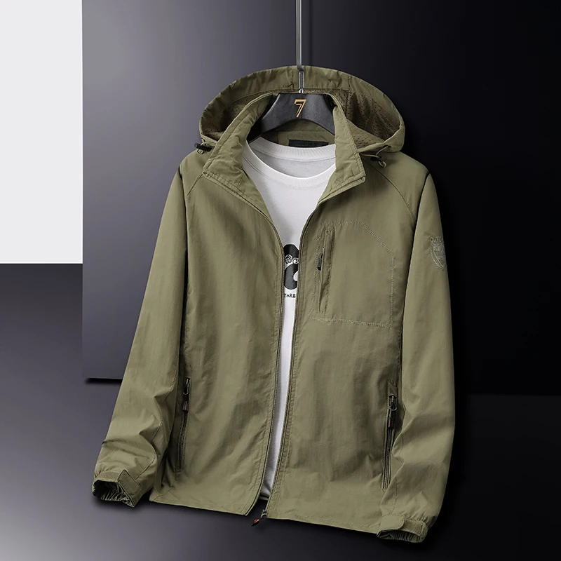 Chaqueta de trabajo para hombre, cortavientos informal impermeable con capucha que combina con todo, abrigo resistente al desgaste para caza al aire libre y vuelo, 5XL, otoño, 2024