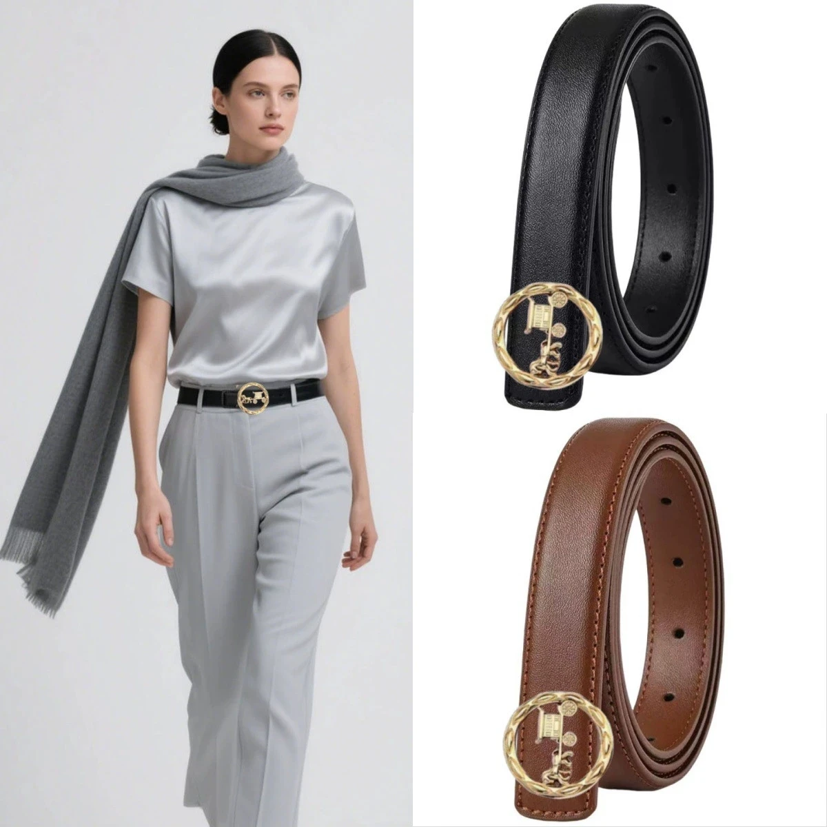 

Дизайнерский ремень Y2K 2026 для женщин – ширина 2,3 см, двойная D-образная пряжка, высококачественная искусственная кожа, модный и элегантный