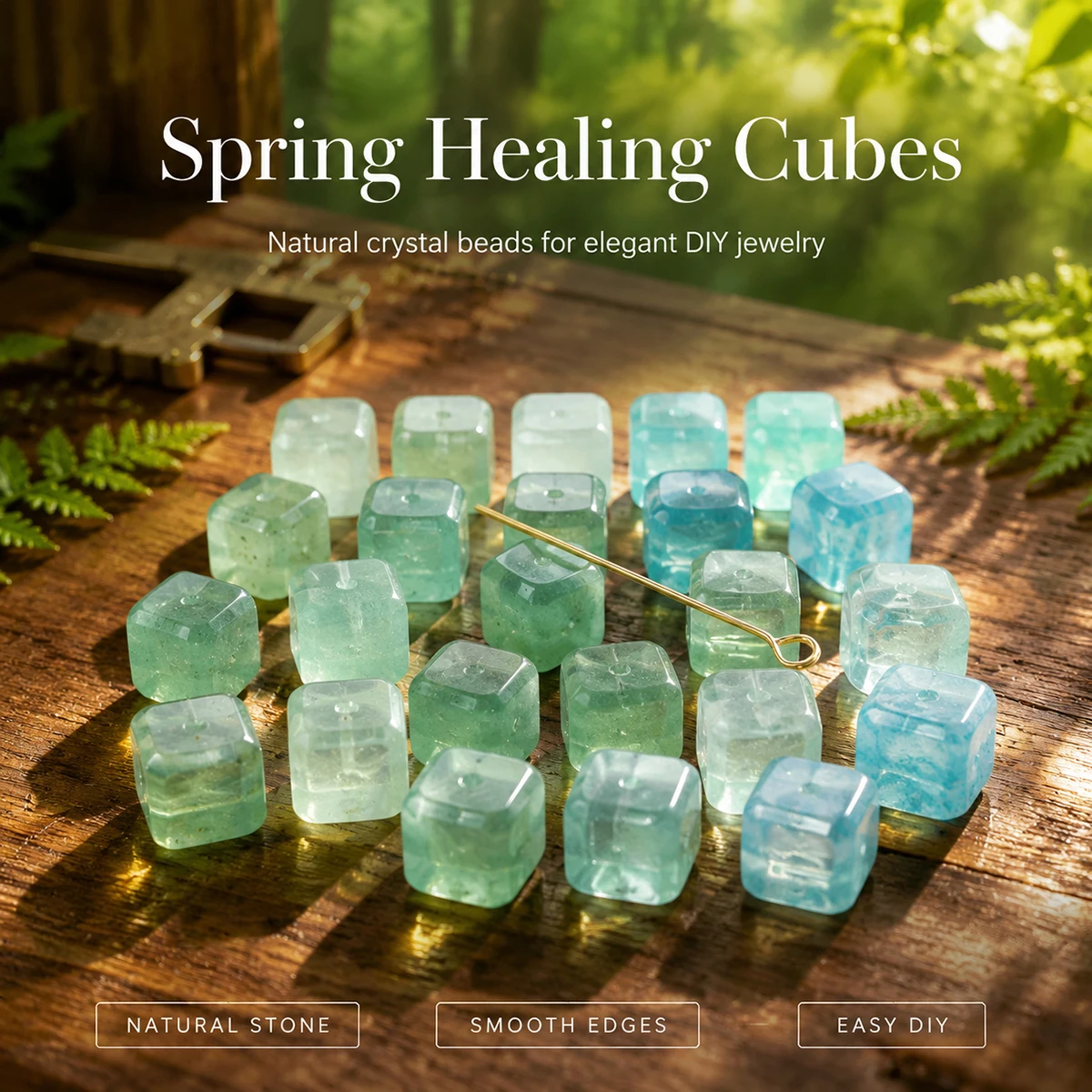 JD 1pc Natural Glossy Watery Blue Green Feldspar Sugar Cube Beads, Mini Cubic Amazonite Stone Spacers for Jewelry Makers