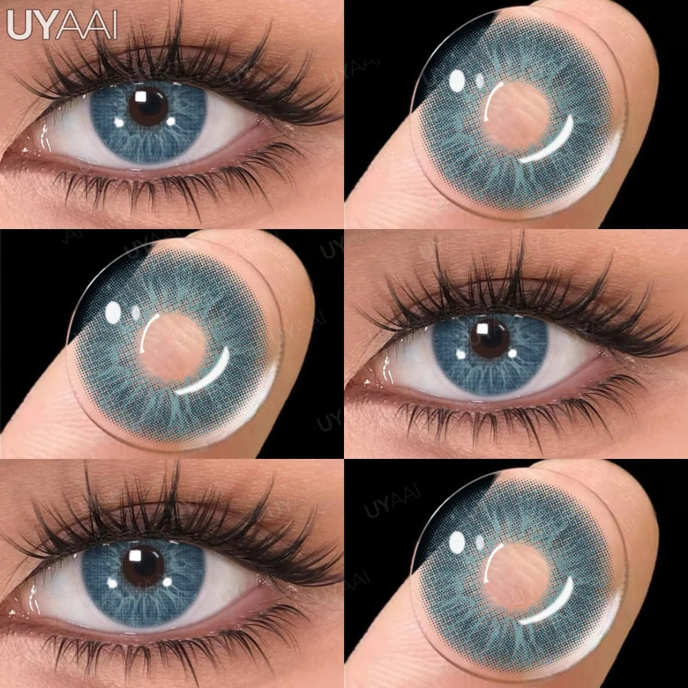 UYAAI Color Contact Lenses Set 10ml Eye Drops Lenses 1 Pair Contact Lens Cleaner Container Blue Eye Color Lenses Gray Lenses