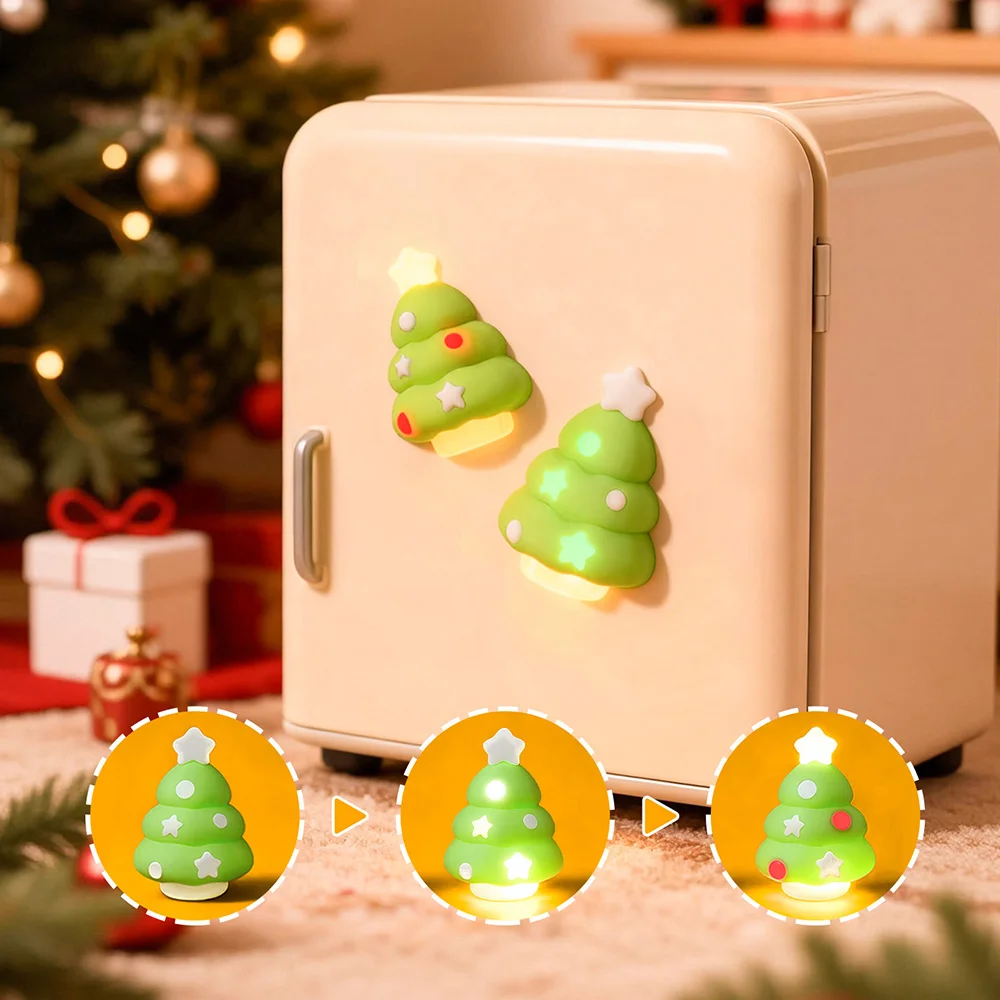 Christmas Gift 4pcs Magnetic Night Light Fridge Magnet Home Room Decoration Fridge Sticker Nightlight Xmas Gifts Box for Friends
