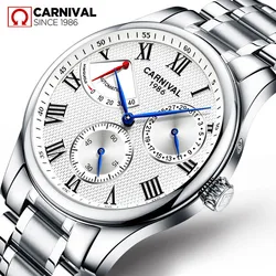 Carnival Seiko Automatic Movement Men Mechanical WristWatches Relogio Masculino Clock Stainless Steel Strap Chronograph Business