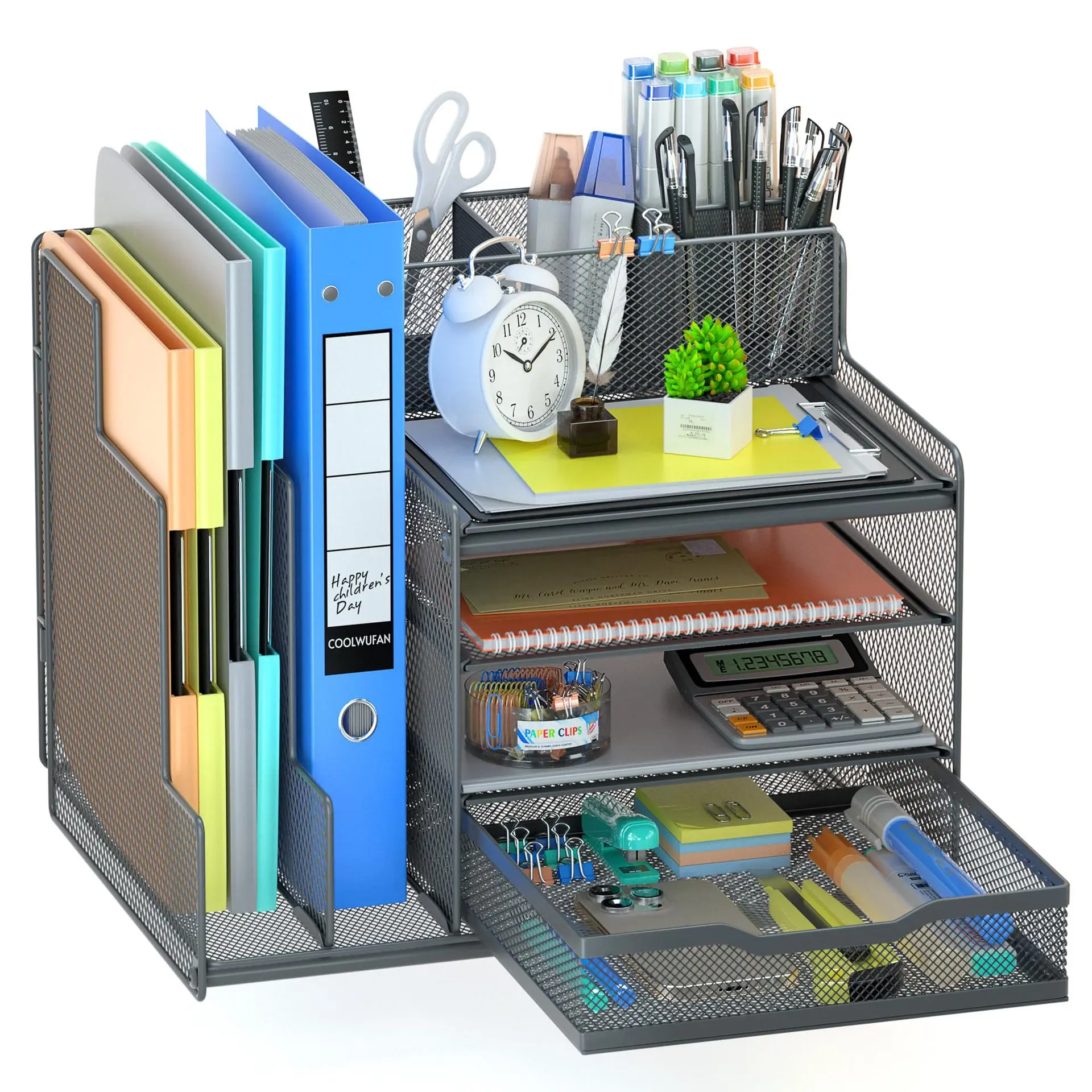 Five-layer Office Desktop File Management Rack: With Pen Holder, Metal Clutter Rack, Bulletin Board and Multilayer Storage