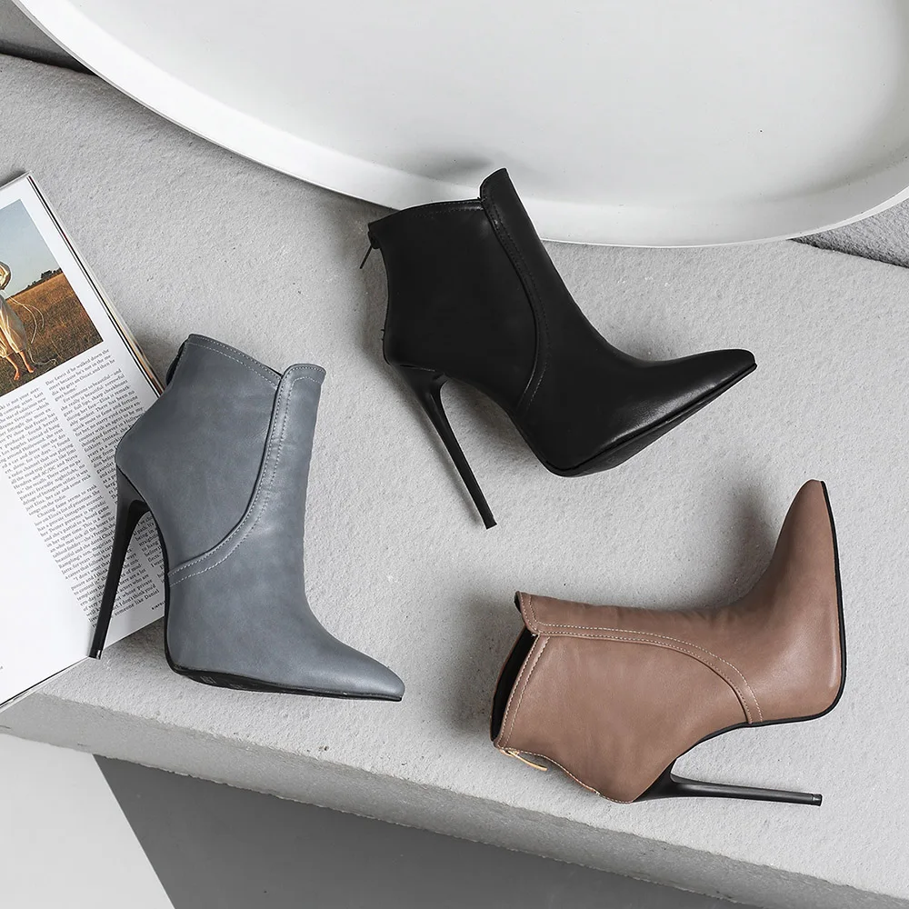 Brand New Glamour Gray Black Women Ankle Nude Formal Boots Sexy High Heels Office Lady Shoes S273 Plus Big Size 10 46 48