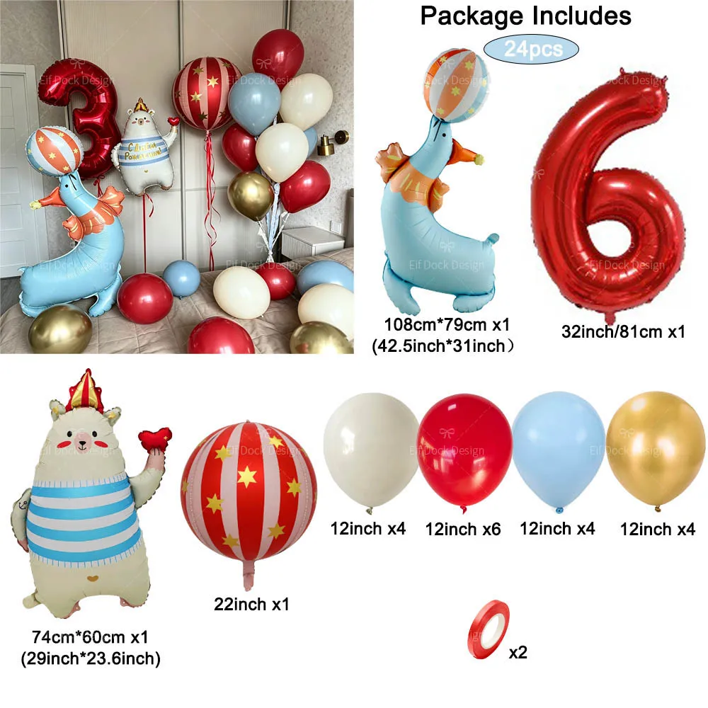 24 Stück Zirkus-Stehballons mit Seelöwen, Liebesherzen und Bären aus Aluminiumfolie für Geburtstags- und Jubiläumspartys, Heimdekoration – Detail 7