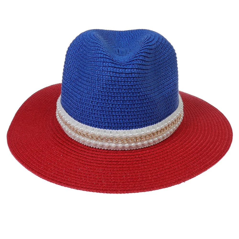 Outdoor Color Blocking Straw Hat Women Beach Bicolor Western Cowboy Hat Sun Hat Fashion Beach Jazz Hat Summer Seaside Vacation