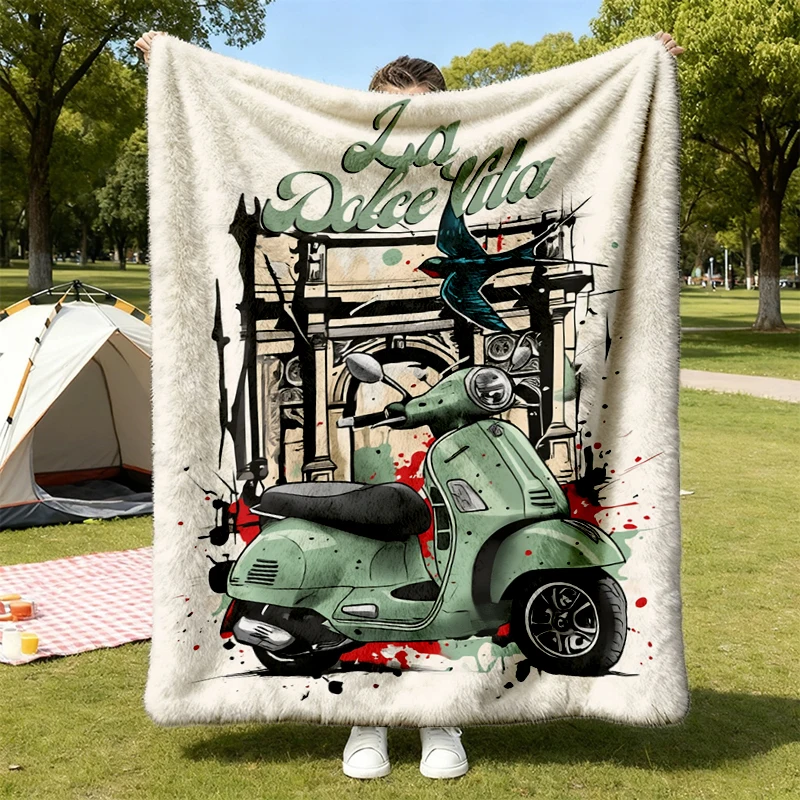 Flannel Blanket for, La Dolce Vita Italian Style, GTS 300 Flannel Throw, Cute Scooter Gift, Ciao Bella, Motorcycle Cozy