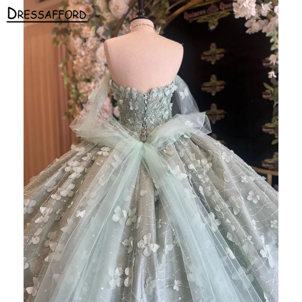 2023 verde menta principessa Quinceanera abiti Off spalla pizzo Appliques corsetto Up Ball Gown Sweet 16 17 compleanno Vestidos De 15