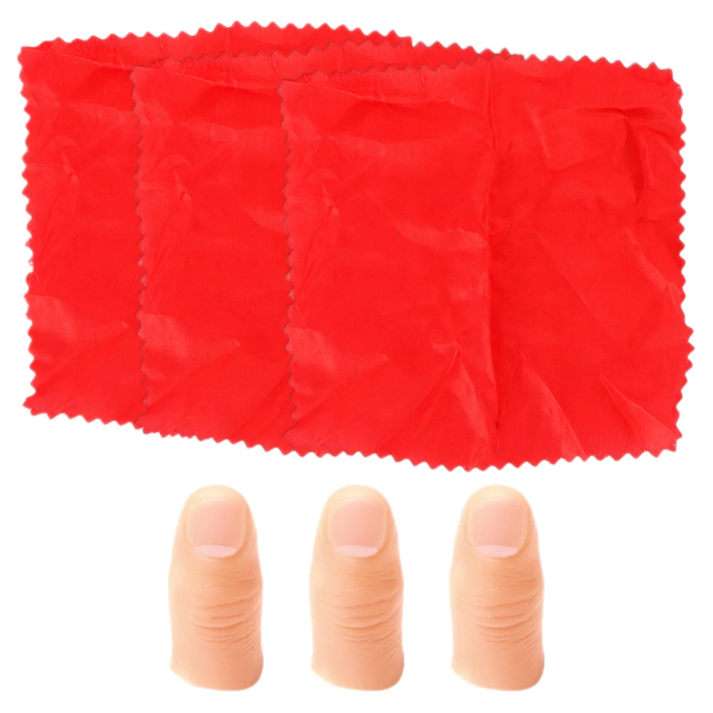 3 juegos de bufanda de mago de dedo falso, tela duradera de plástico, accesorio profesional para actuación en escenario, Gadget para trucos, bufanda para puesta en escena