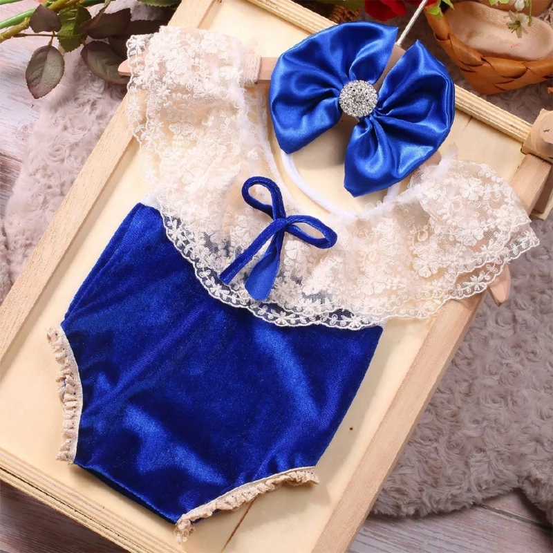 Newborn Photoshoot Props Outfit Bow Headband Romper Baby Christmas Photo Costume