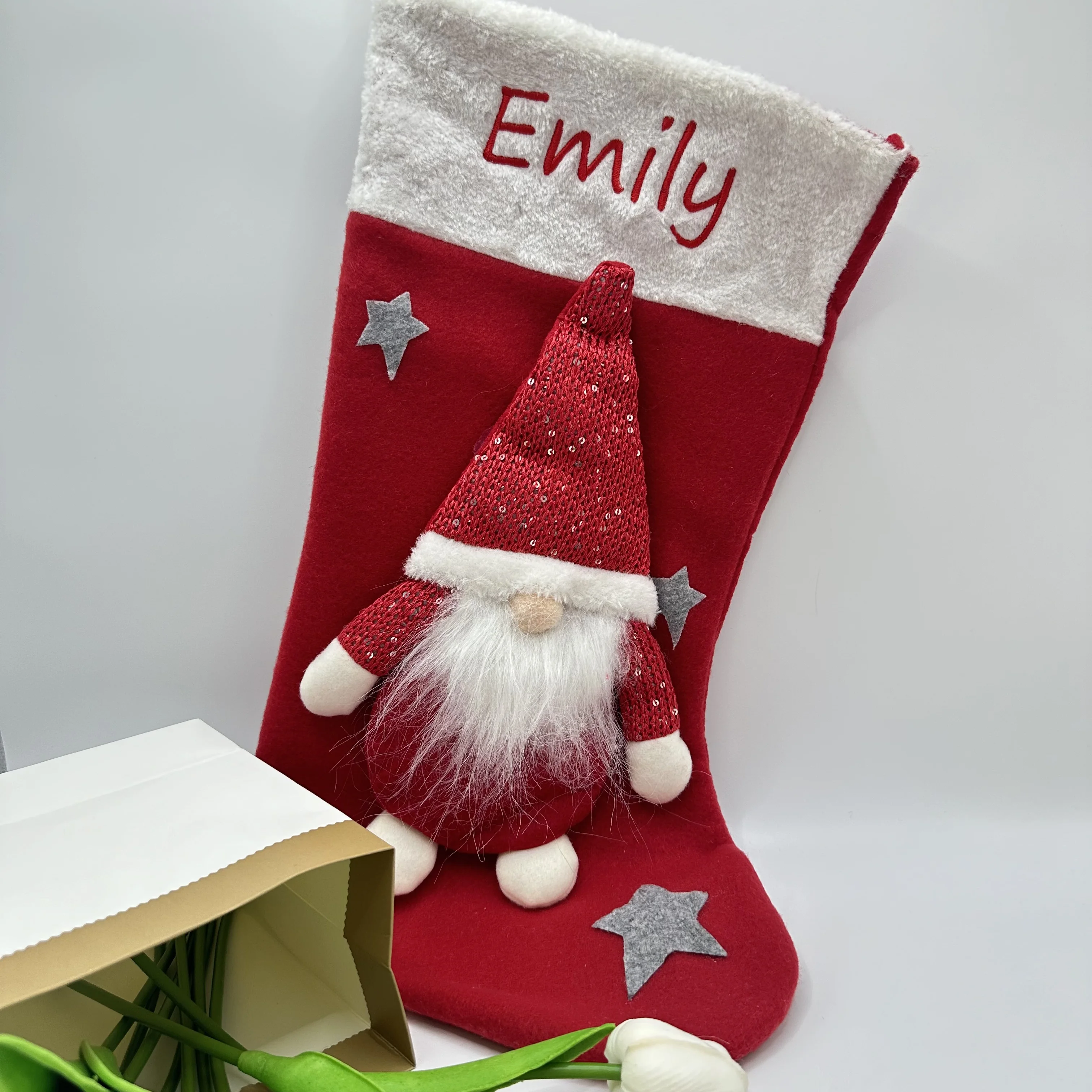 

Personalised Christmas Stocking Gift for Family Boy or Girl Baby First Xmas Gift Red Stocking Custom Name Kids Xmas Stockings