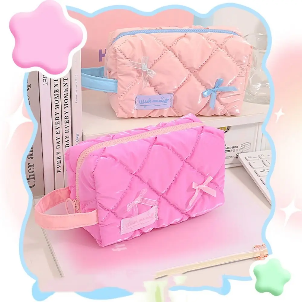 Estuche de bolígrafo de gran capacidad con cremallera, bolsa de almacenamiento de papelería de retales de dibujos animados, bolsa de lápiz labial de maquillaje divertida desmontable