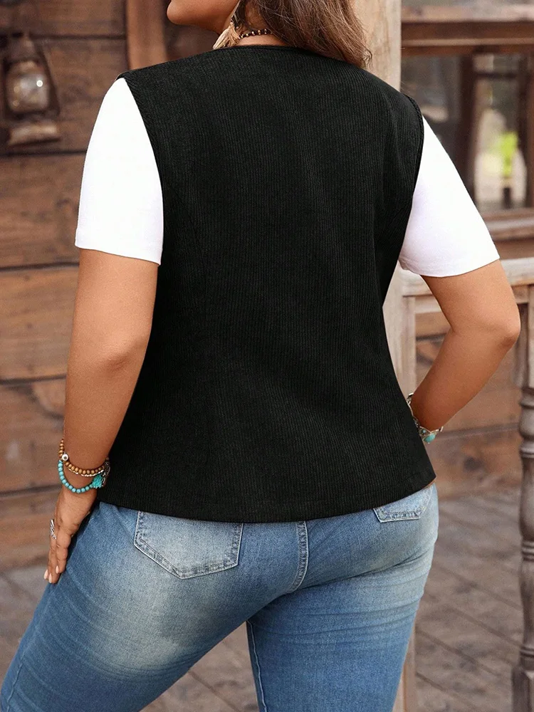 GIBSIE حجم كبير أسود واحدة الصدر سترة غير رسمية المرأة الربيع الصيف موضة الخامس الرقبة جاكيت بلا إكمام ملابس خارجية امرأة