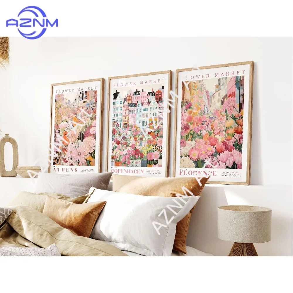 1/3PCS ，Flower Market Wall Art – Romantic Floral Art - City Art Print