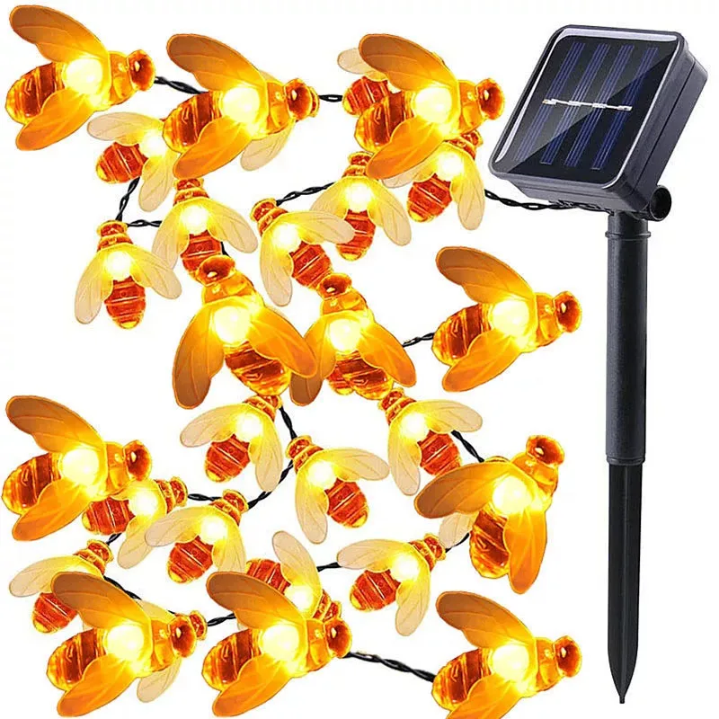 Stringa di luci solari da 5 m 20 lucine a energia solare a forma di ape da miele per la decorazione estiva della recinzione del giardino domestico all'aperto
