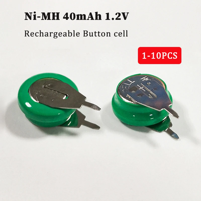 Rechargeable Battery Ni-MH 1.2V 40mAh with Pins for Lawn Lamp Solar Lamp Timer Massager Remote Control Car Button Cell Batteries