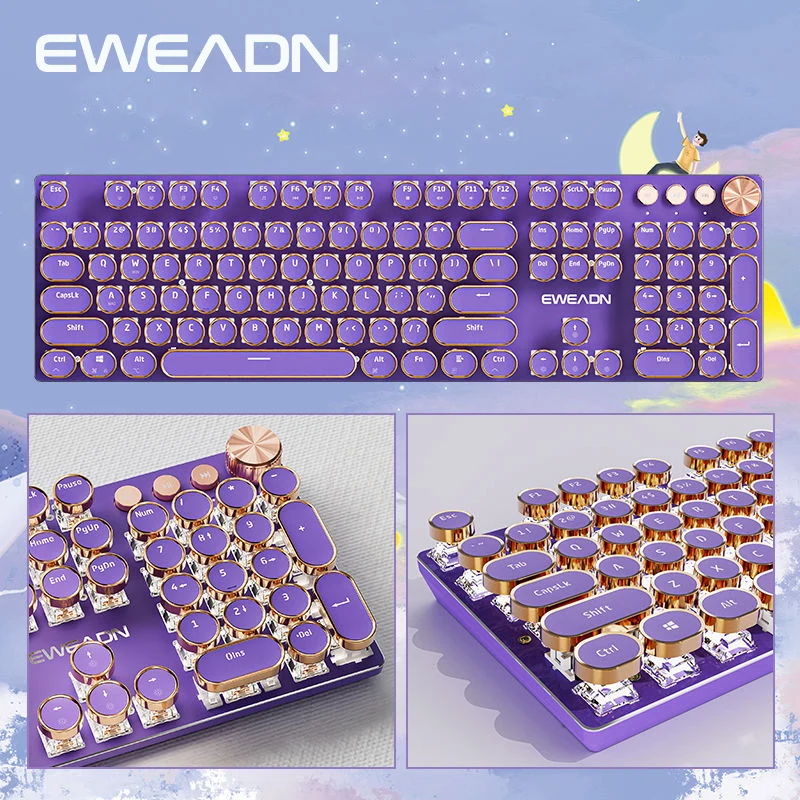 V20 Punk Typewriter Mechanical Gaming Keyboard, 104 Keys Round Keycaps LED White Backlit, Key-wire Separation Design