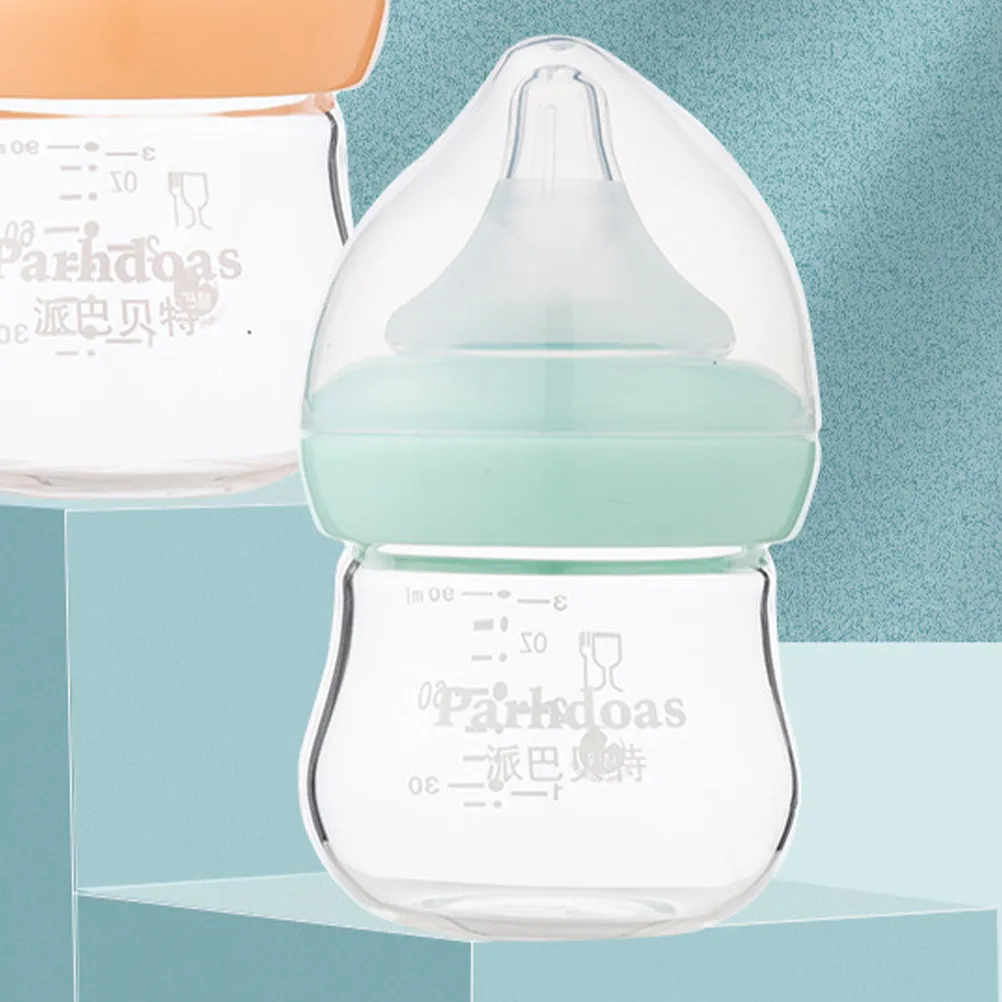 

Breastfed Baby Glass Bottle with Wide Neck Pacifier Safe Heat Resistant Feeding Bottle for Newborns Portable Design