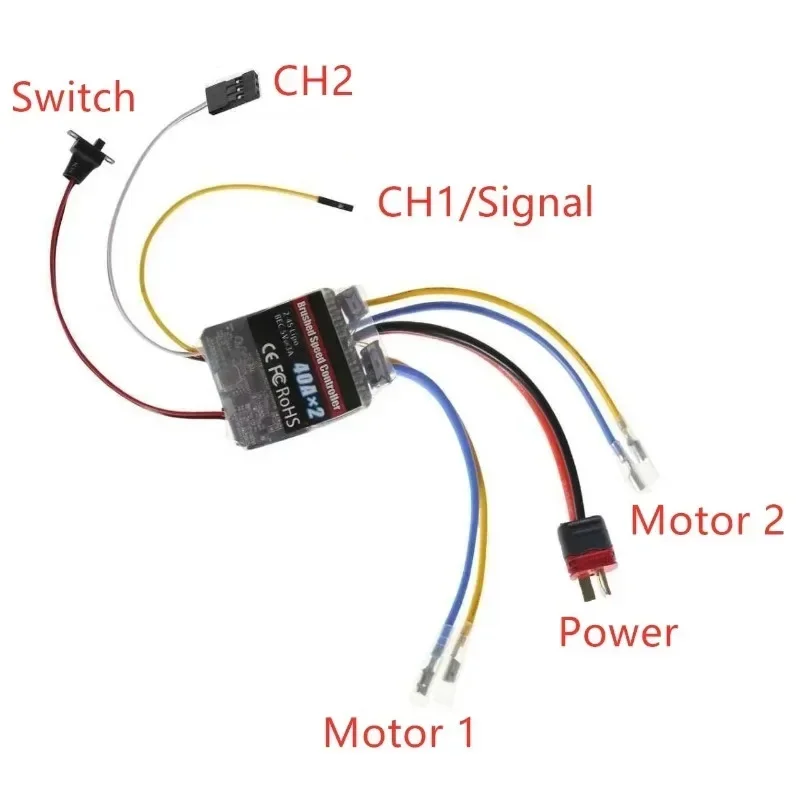 Dual Way Bidirectional Brushed Electric Speed Controller for 30A40A Mixed Control ESC 6-16.8V for RC Tank Speed Difference Boat