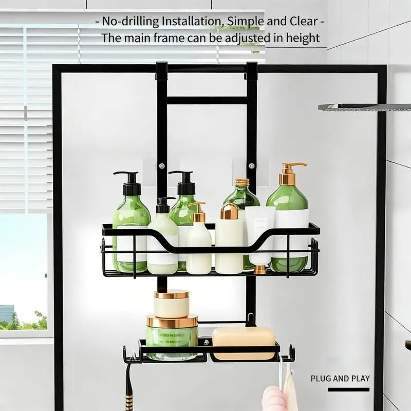 652F Unequipped Required Shower Cart for Door Back Double Deck Planner Includes Fasteners Towel Rack Alternative Efficient