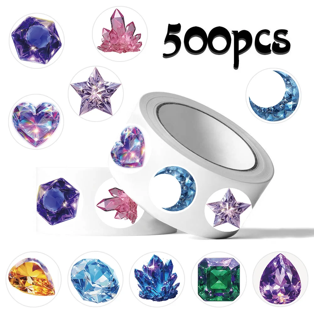 500 قطعة/لفة الكرتون لطيف جوهرة كريستال ختم ملصق DIY بها بنفسك بولي كلوريد الفينيل محمول الشارات الديكور ملصق مكافأة دمى هدايا