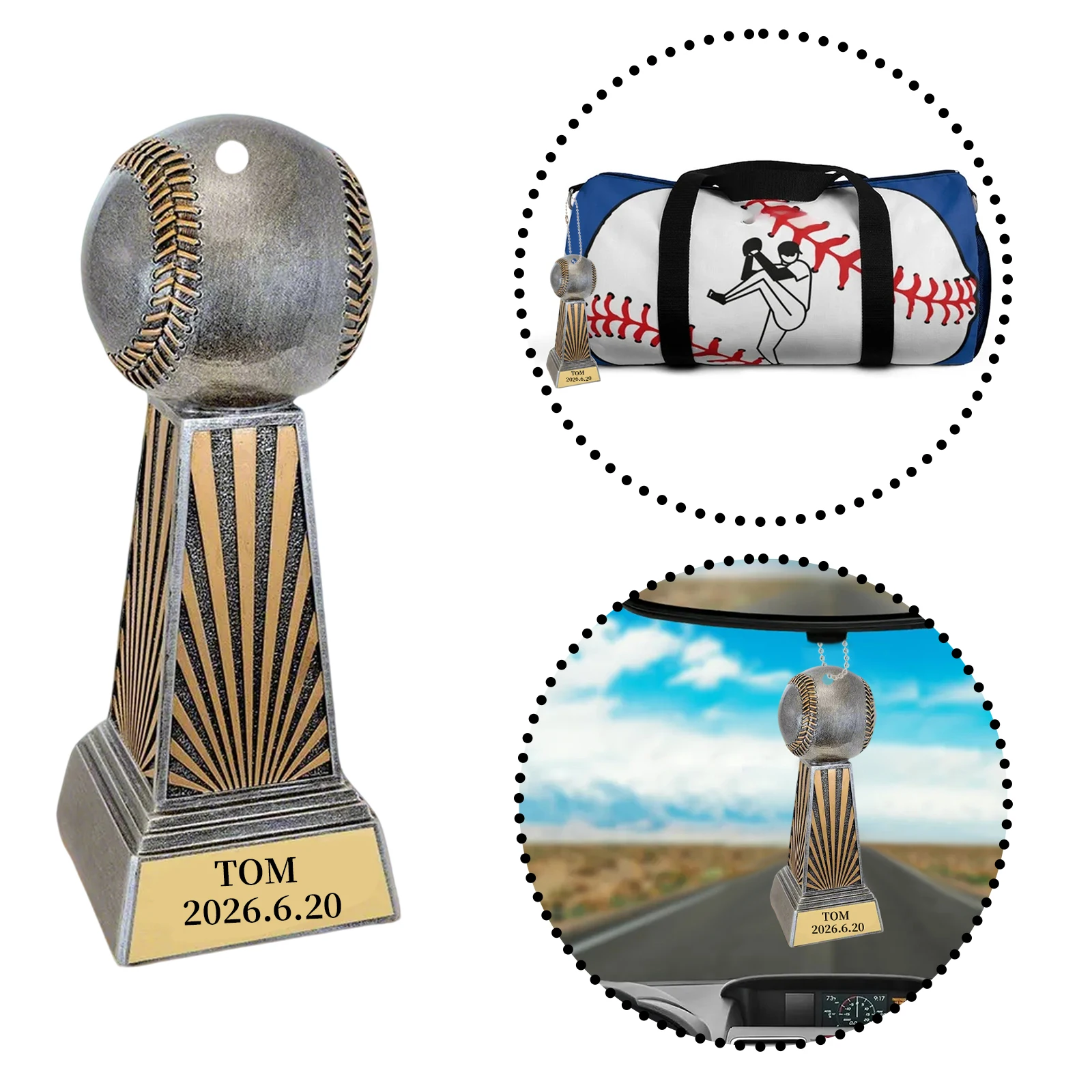 

Personalized Baseball Trophy Shape Custom Text Medals for Car Decor Diy Acrylic Keychain Gifts Car Mirror Hanging Accessories