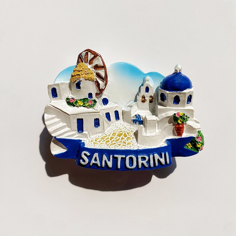 Grecia, Mar Egeo, isla volcánica, Santorini, iglesia con techo azul, habitantes de molino de viento, recuerdos, pegatina magnética para refrigerador