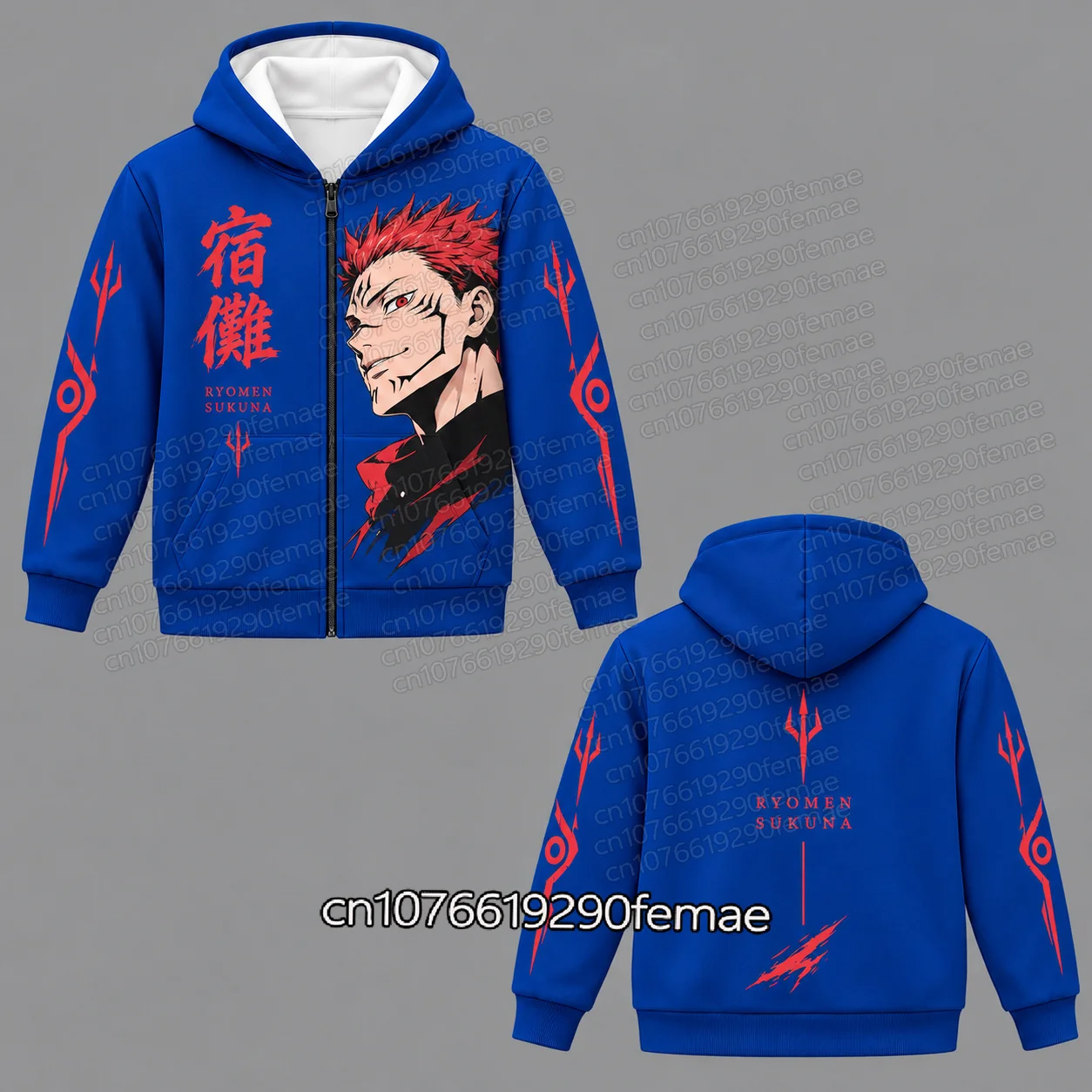 JUJUTSU KAISEN Ryomen Sukuna Autumn Winter Zip Up Hoodie Kids Dark Anime Graphic Sweatshirt Red Black Japanese Fashion Jacket