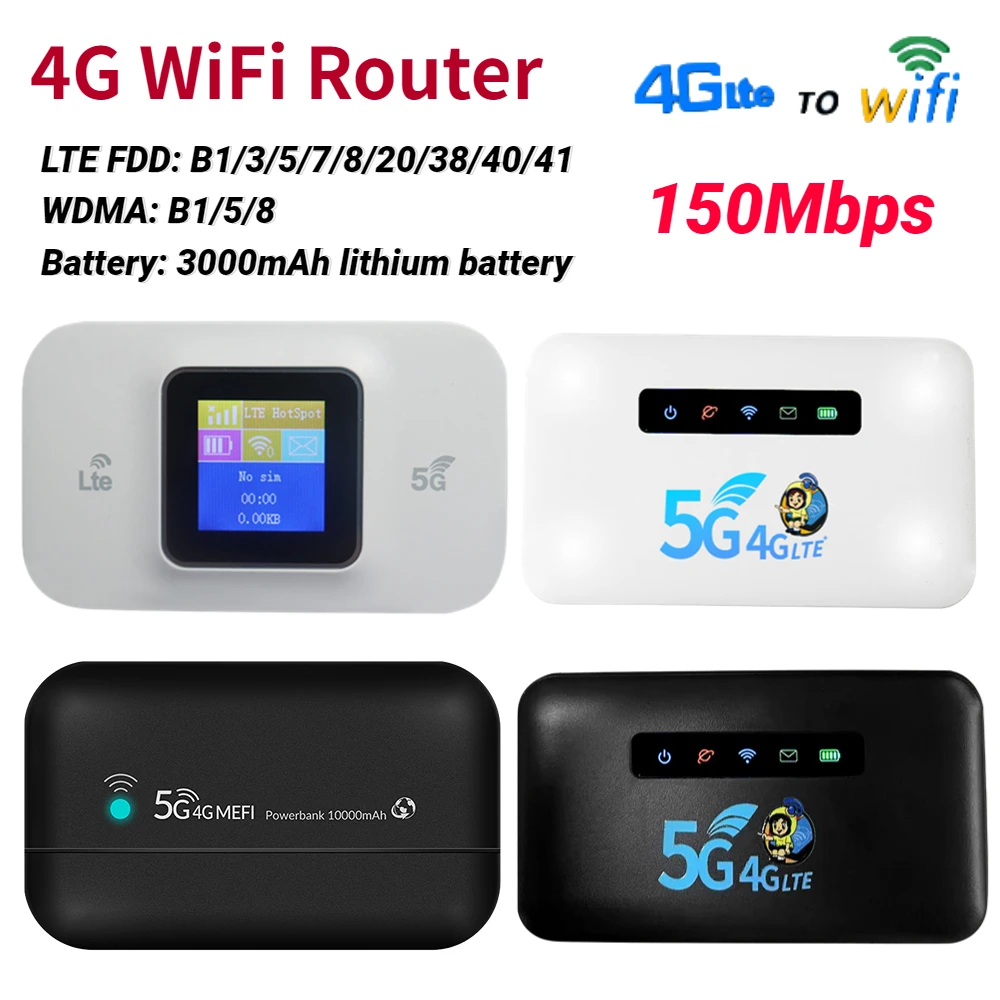 4G/5G Wireless LTE Router 150Mbps Pocket Portable WiFi Color LCD Display SIM Card WIFI Mobile Hotspot Built-in 3000mAh Battery