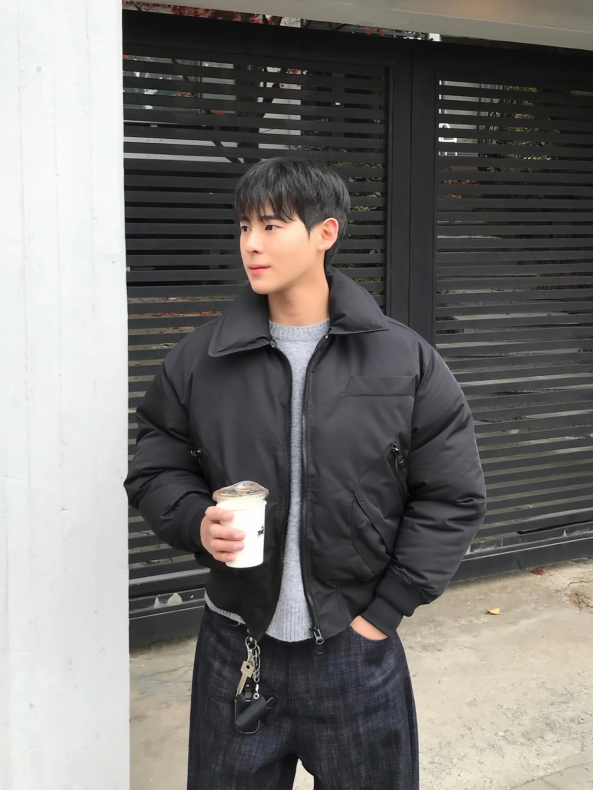 

Bla ort Collared Flight Jaet Men's Winter Thiened American Cleanfit Cotton Coat Warmth Zipper Closure Casual Outerwear