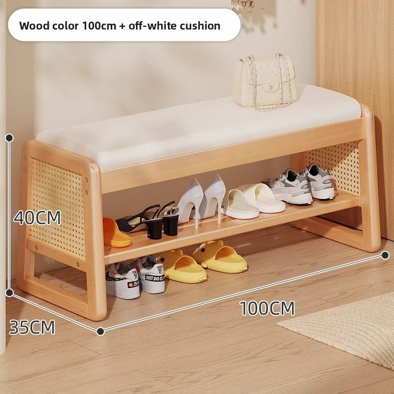 

Solid wood shoe changing stool, leather soft cushion, shoe changing stool, solid wood shoe rack, shoe storage rack, bench