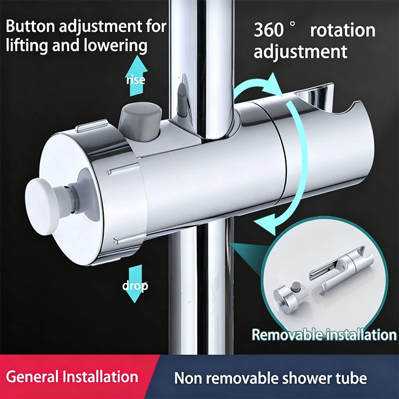 ABS Button Adjustment Shower Bracket Sliding Sleeve Lifting Rod Universal Adjustable Angle Shower Head With Hook Fixed Seat