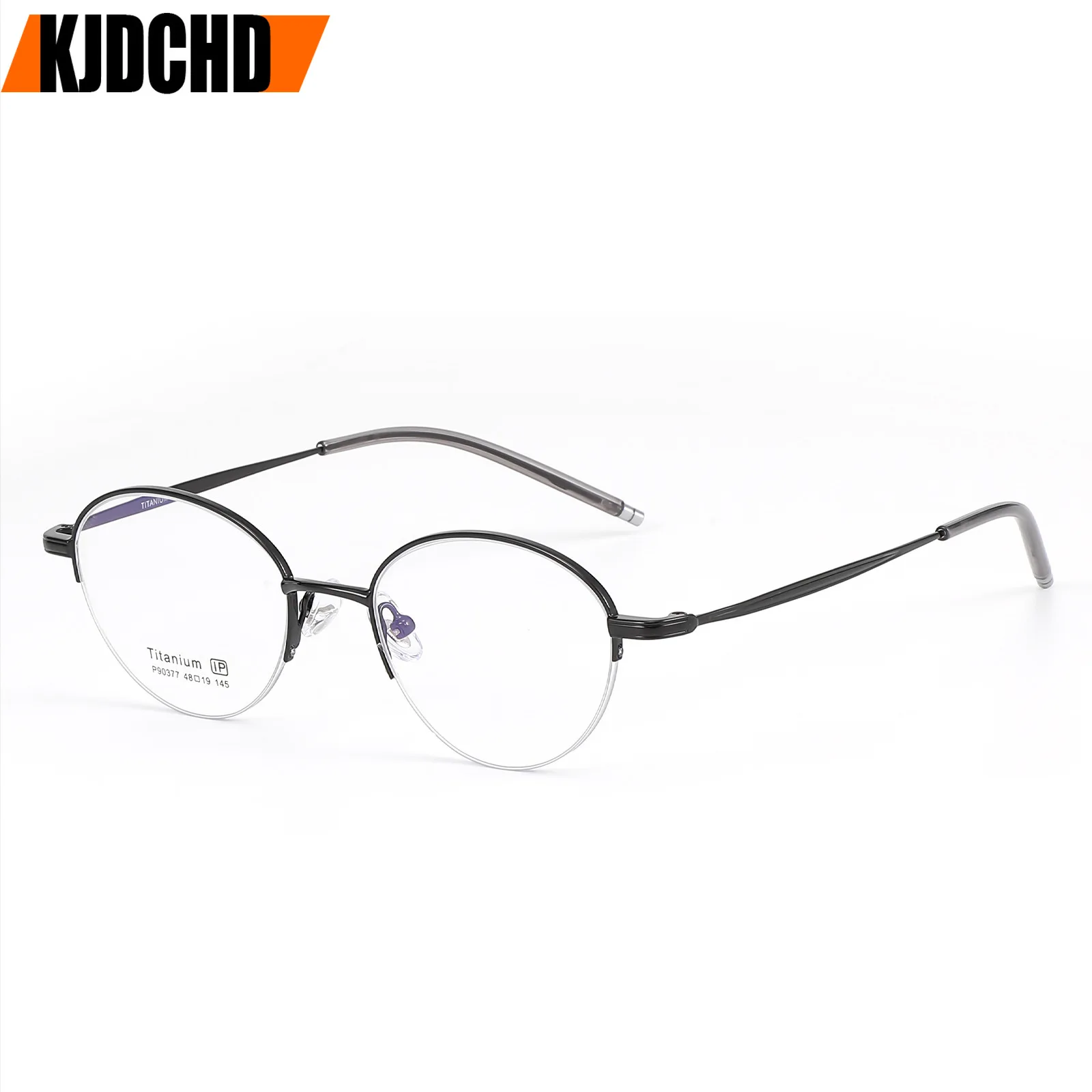 KJDCHD Retro Oval Men and Women Half Frame Glasses Ultra light Fashion Titanium Alloy Temperament Small Size Eyeglasses Frame