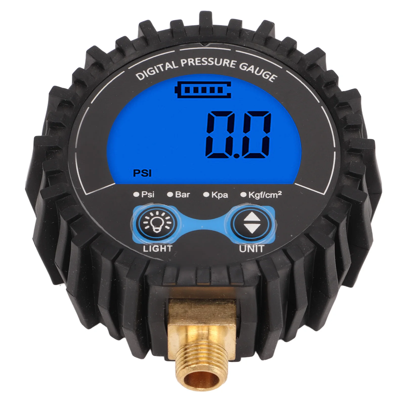 Digital Tire Pressure Gauge LCD Display Four Unit 3‑200PSI Wheel Tyre Air Inflator Monitoring Tester M11x1 Thread Blue Backlight