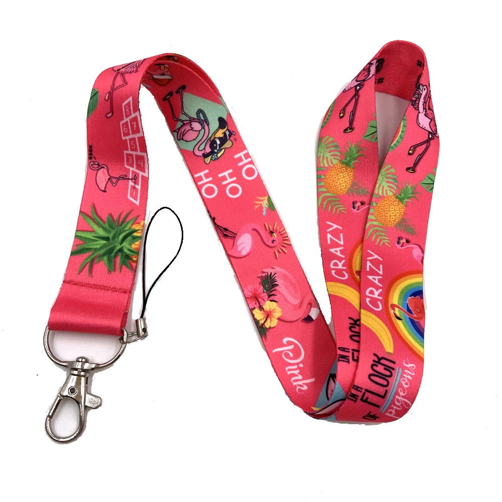 Pink Flamingo Cute Lanyard Keychain ID Card Pass Gym Mobile Phone USB Badge Key Ring Holder Neck Straps Nurse Accessories