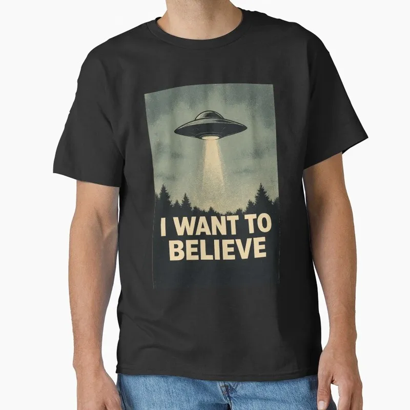 I Want to Believe Vintage Sci fi tv series The X Files Gift t shirt 1104 Retro Alien movie Graphic clothes All size tops S-6XL