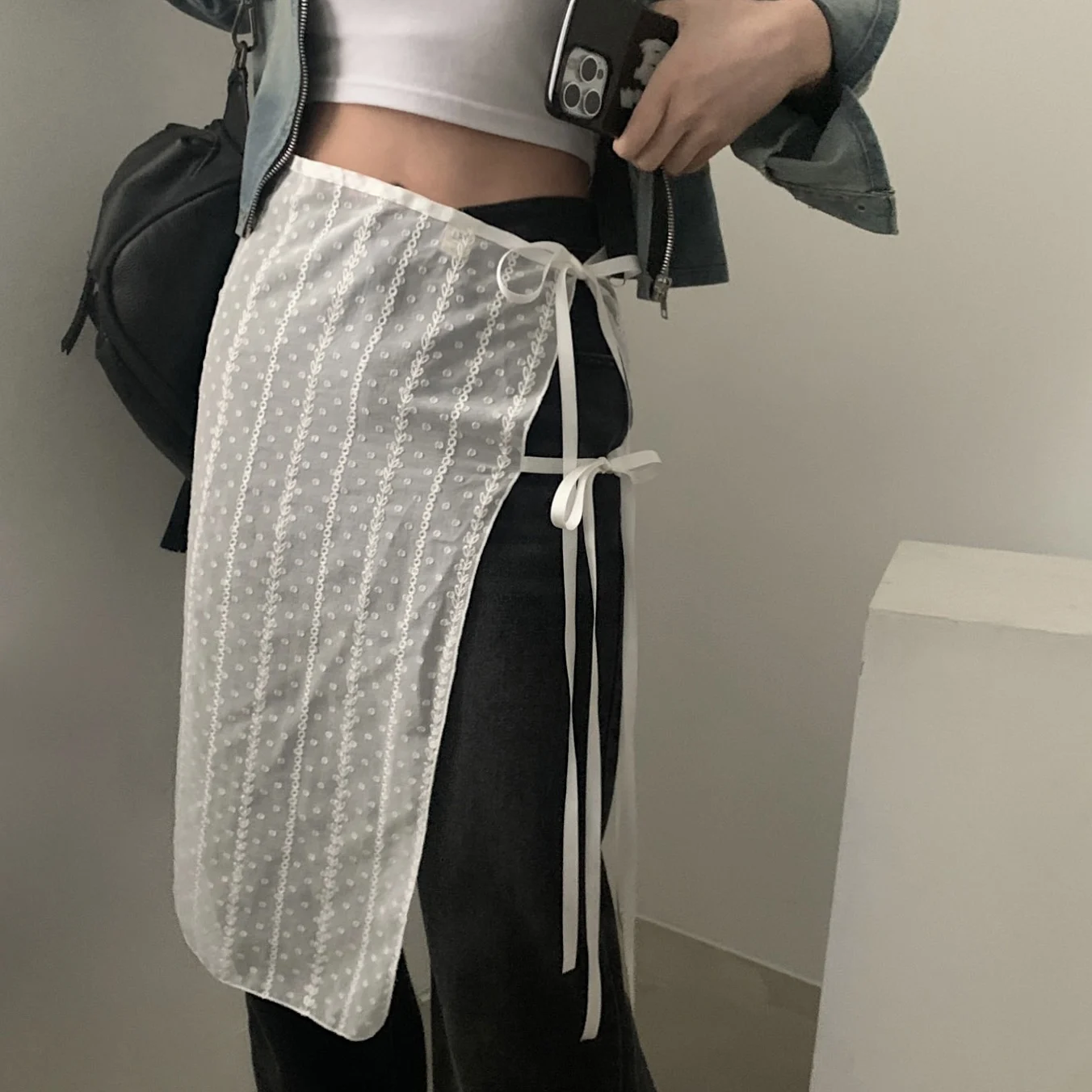 

Шикарная весенне-летняя кружевная сетчатая юбка с поясом и разрезом, женская, тонкая, для повседневной носки, в корейском стиле, из дышащего полиэфирного волокна