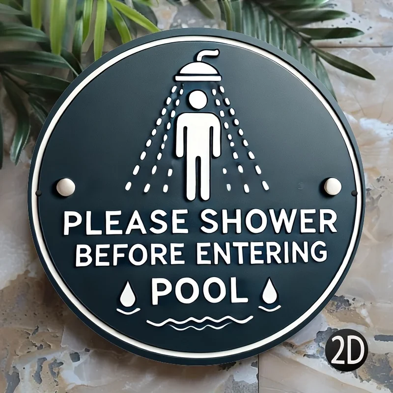 2D Flat, 1pc Pool Shower Sign - Please Shower Before Entering Pool - Heavy-Duty Iron Construction - 8x8 Inches (20x20cm) - Pre-D