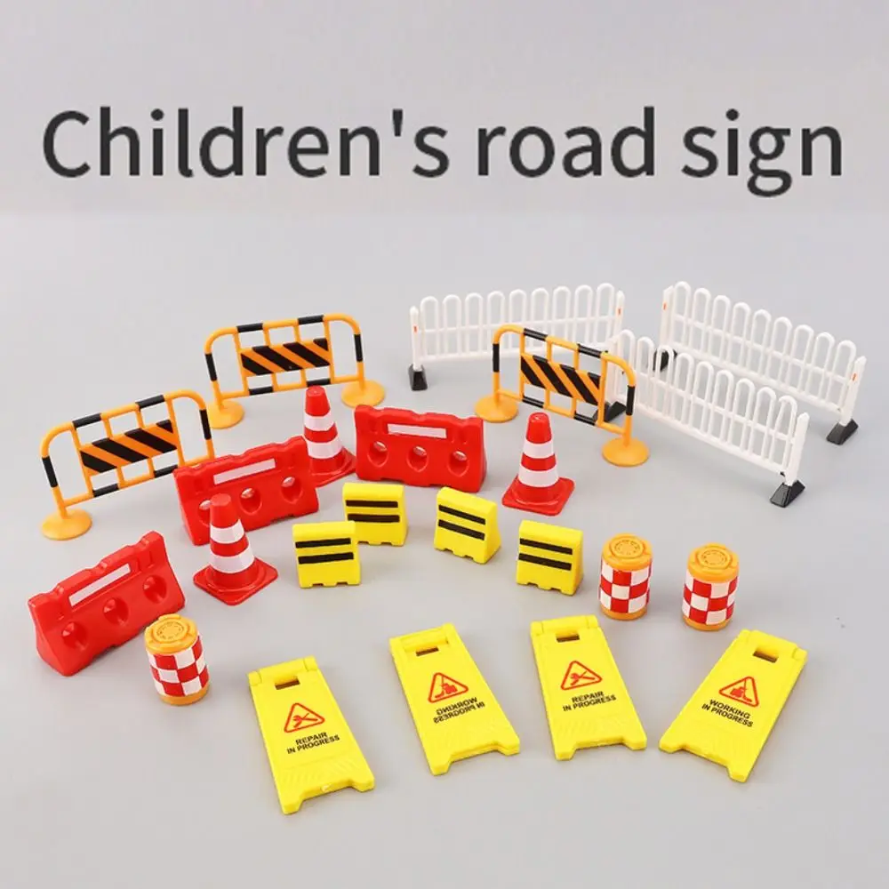 24/40/62PCS Gift Parking Crossbar  Cognition Street Scene Model Mini Traffic Cones Road Block Fences Road Signs