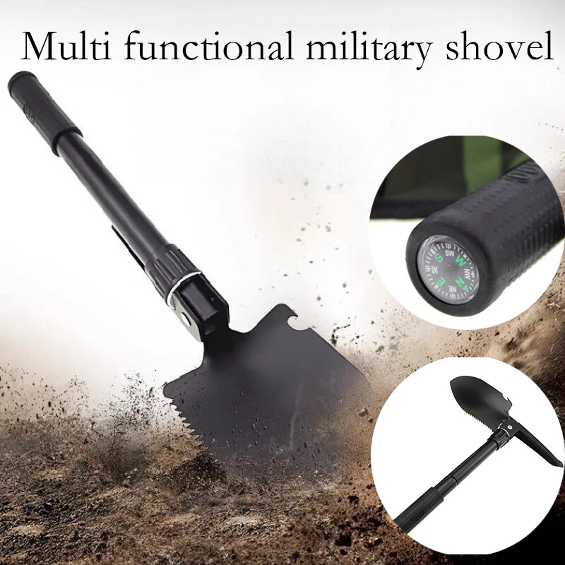 Multi functional folding shovel car mounted four in one stainless steel rescue shovel camping fishing outdoor military shovel