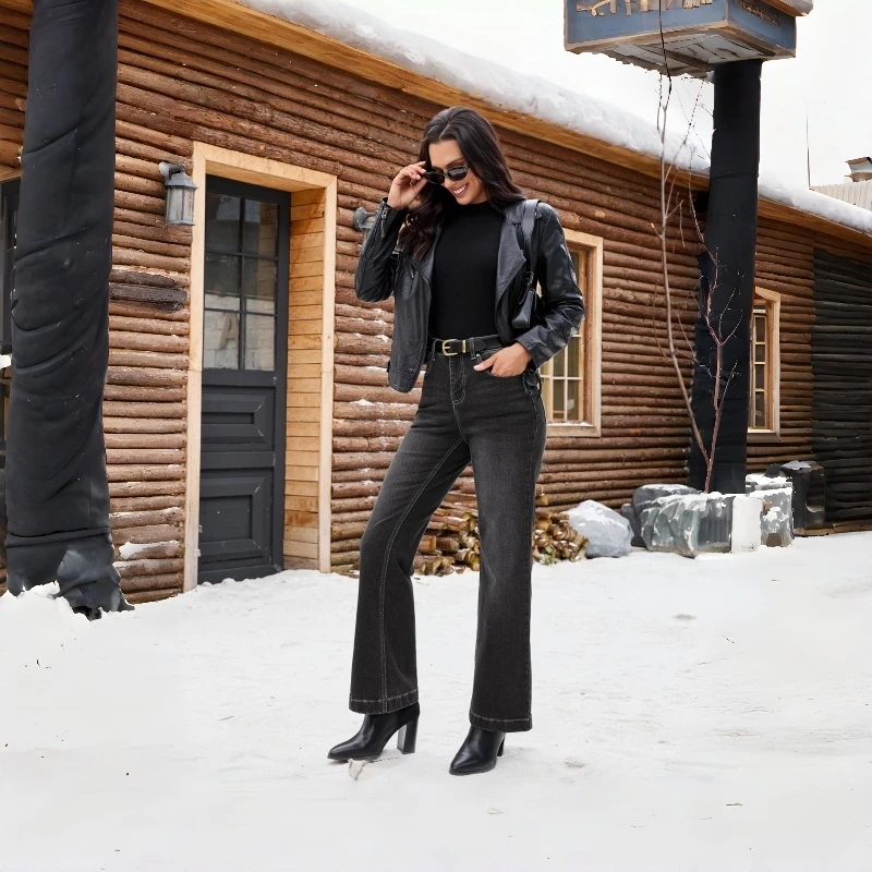 Jeans Women Y2k Jeans Stretch Black Gray Distressed Hem Tapered Vintage High Waist Trousers Fashion Casual