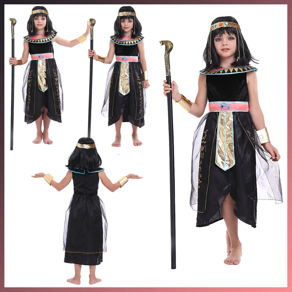 Cleopatra Cosplay Princess Kids Costume Children Little Girls Stage Performance Dress Headgear Halloween Roleplay Suits