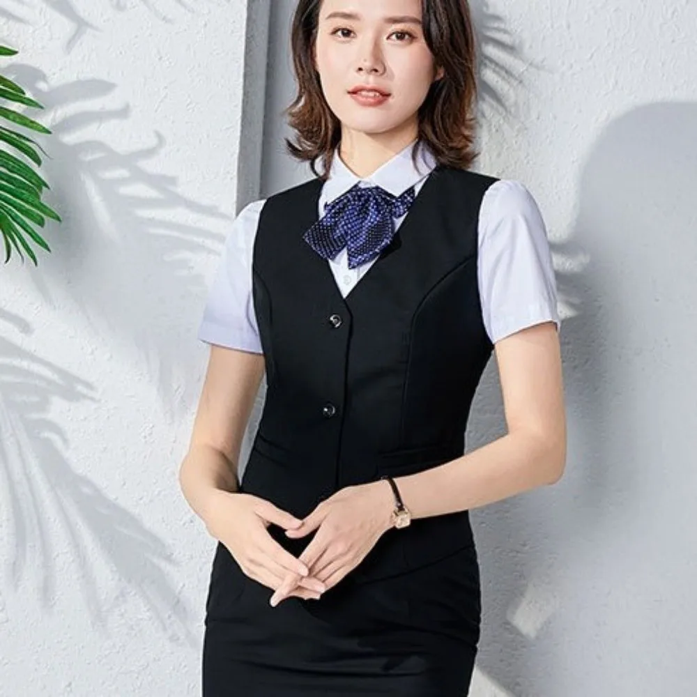 

Elegant OL Fashion Business Vest Coat Plus Size Solid Color Slim Fit Women Vest V Neck Sleeveless Work Wear Uniforms Girls