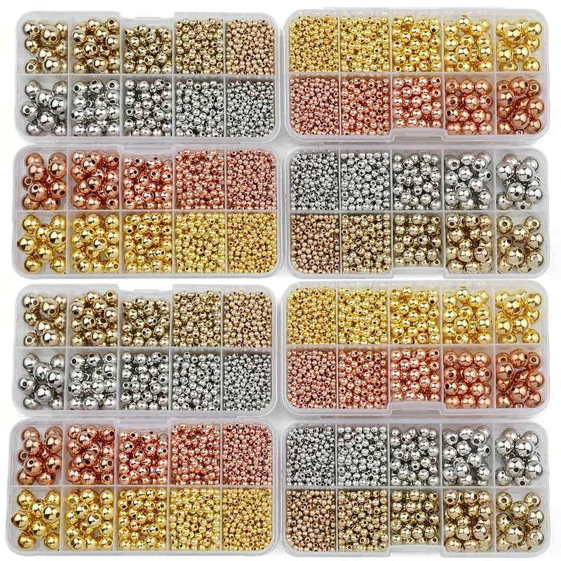 950PCS CCB 3/4/6/8/10MM Gold Silver Spacer Round Loose Beads DIY Box Set For Jewelry Making Accessories