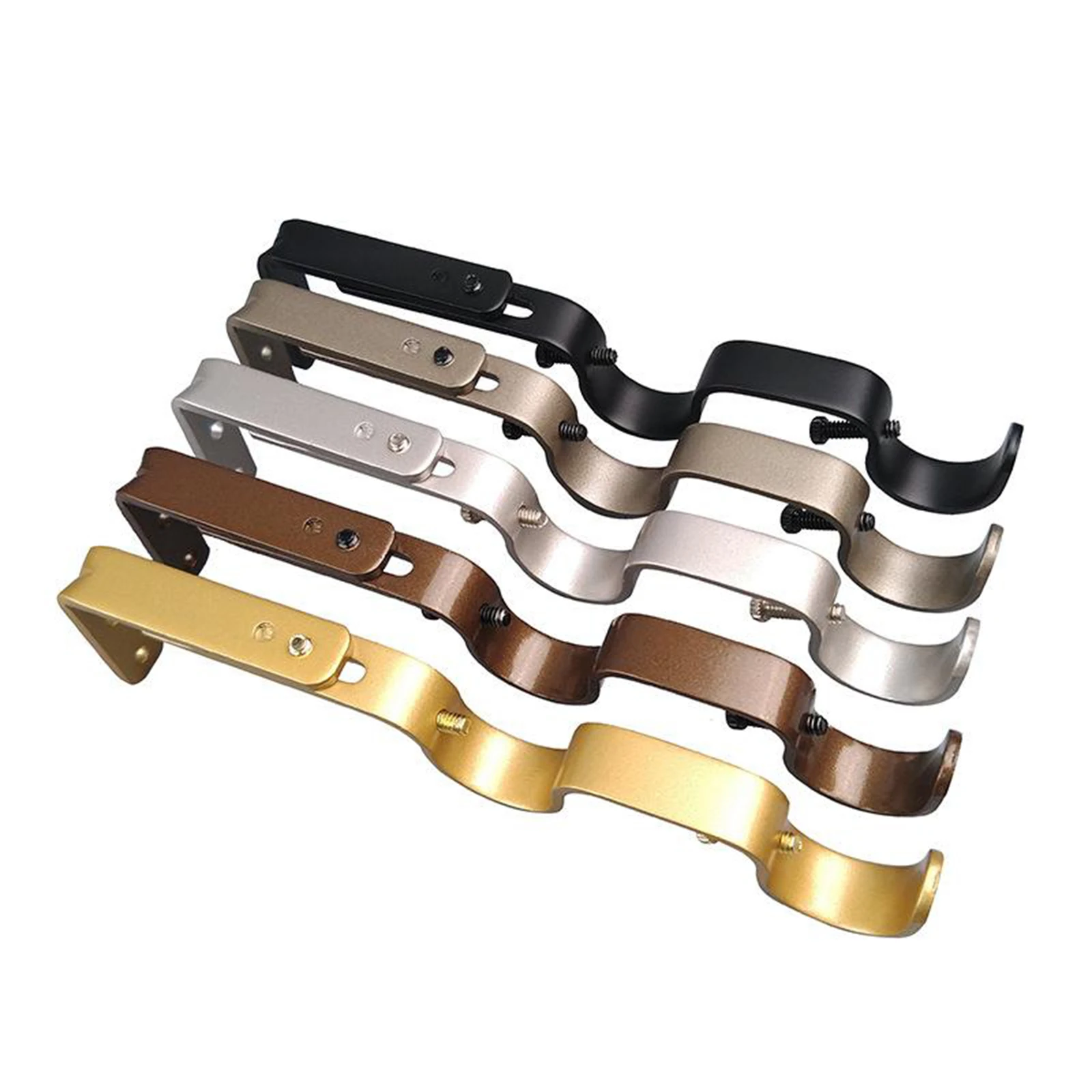 3Pcs Curtain Rod Brackets Double Rod Holders Durable Metal Curtain Rod Wall Brackets with Screw Kits Easy to Install
