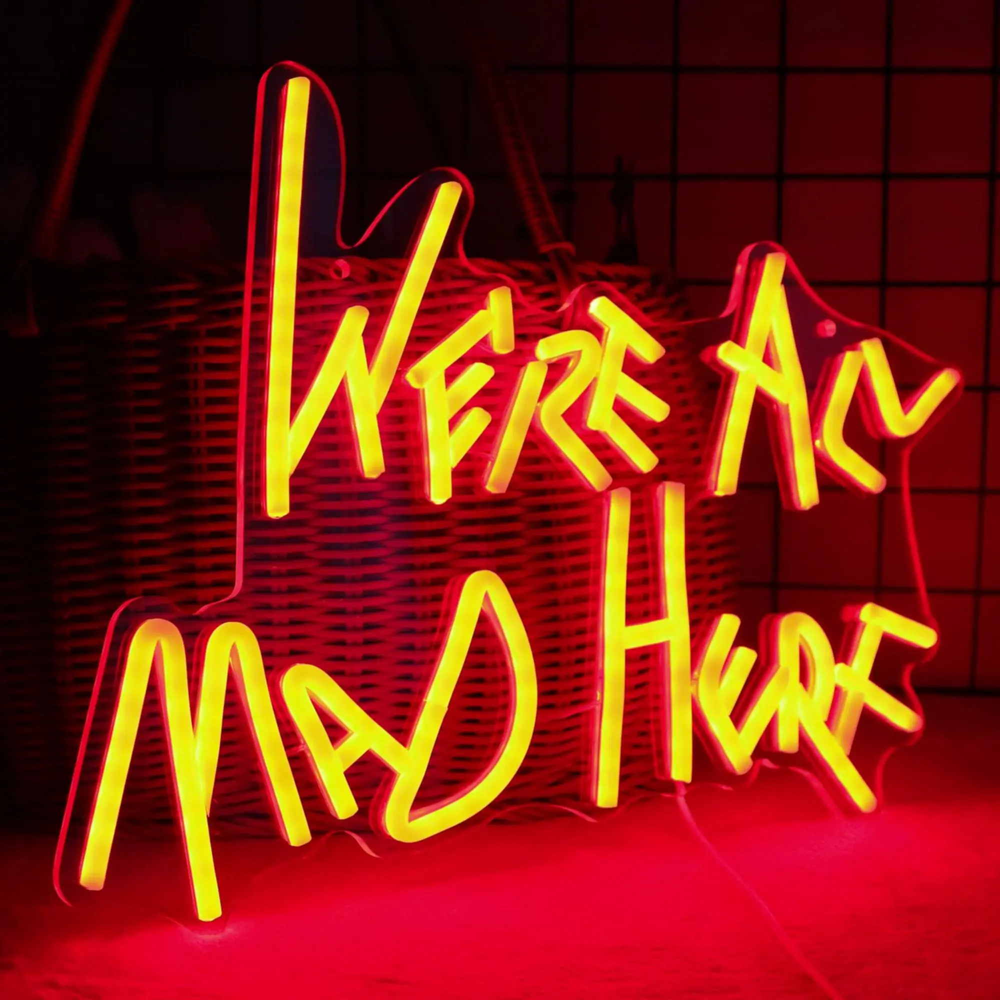 We\'re All Mad Here Neon Sign for Wall Decor USB Led Neon Light Sign for Game Room Party Bar Pub Hotel Gift for Teens Night Light