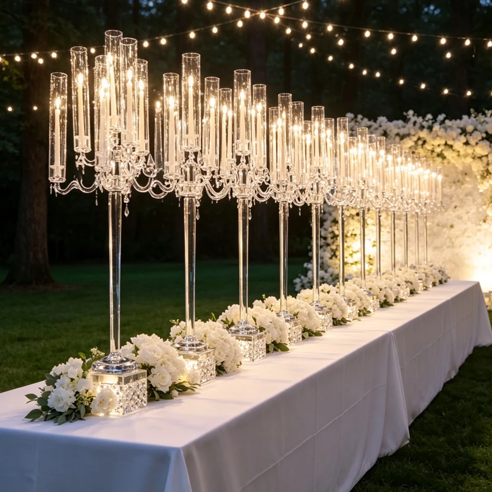 1-12pcs cylinder Column  vases acrylic Wedding Props White Party Road Lead Display candlestick  for Banquet Plinth Decoration