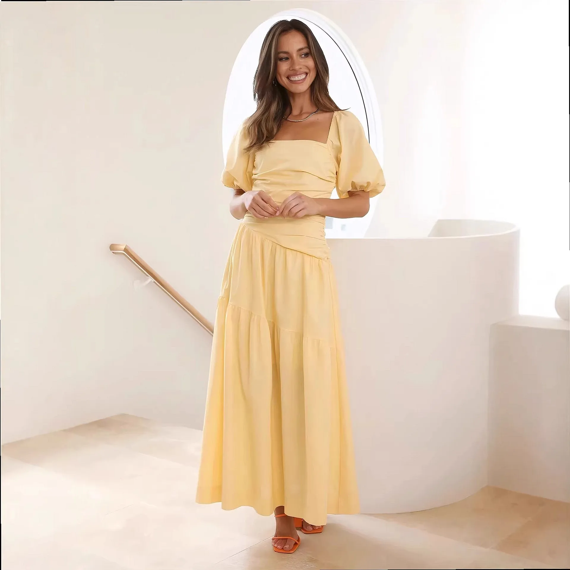 Cross Strap Summer Dresses for Women Bubble Sleeve Dress Spring Summer Fashion Overall Jumpsuit Playsuit